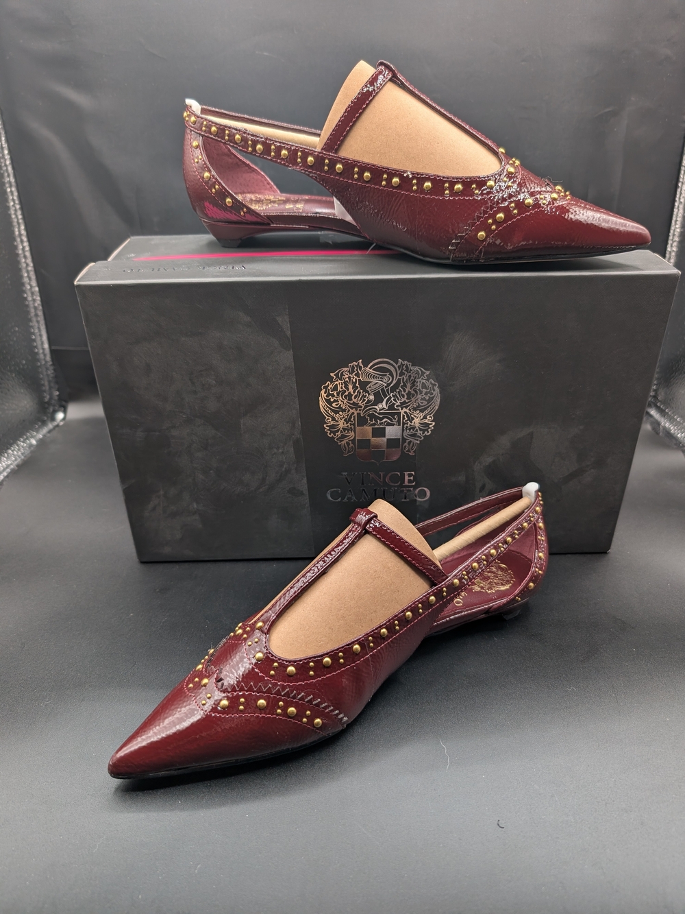 Vince Camuto Women's Pointed Toe Studded Slingback Flats - Burgundy